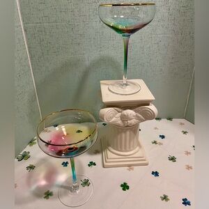Colorful Glass Coupe Set with Gold Rim